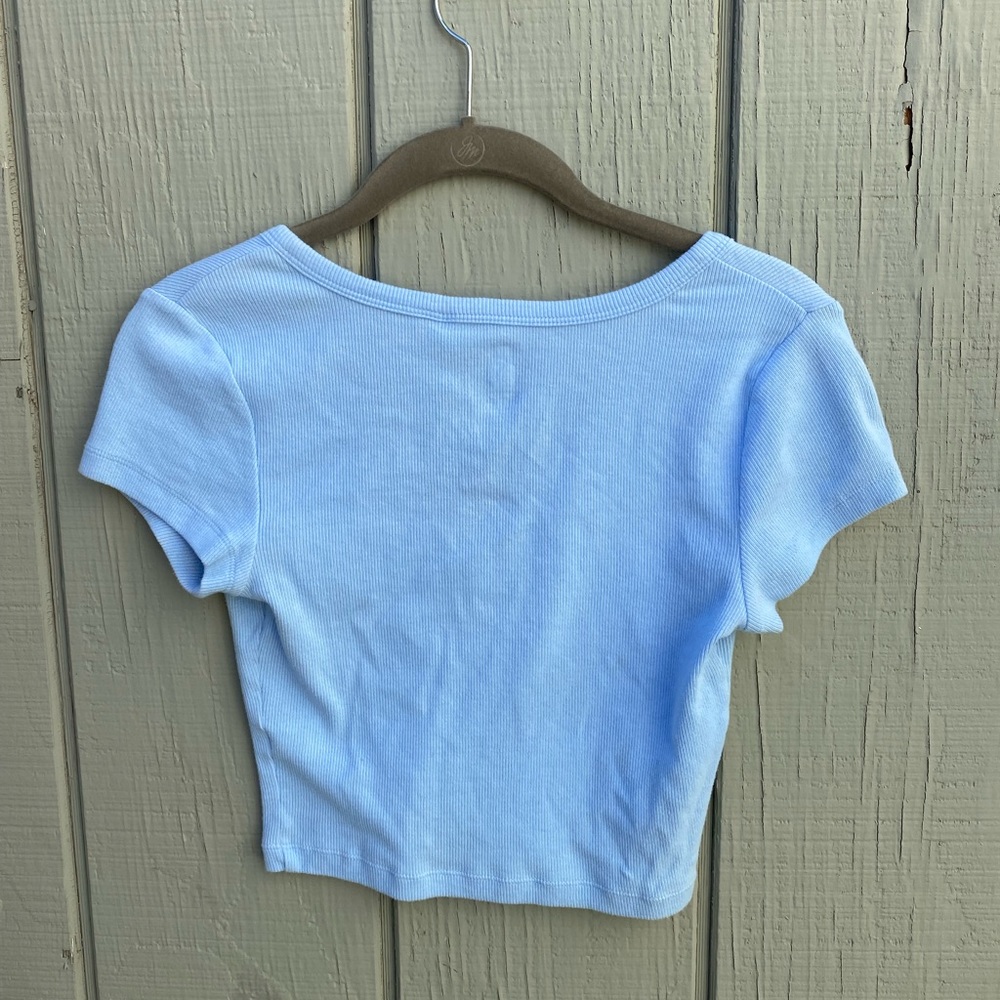 Blue Ribbed Cropped Top - Picture 2 of 3